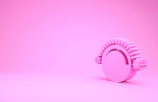 Ροζ εικονίδιο θερμοστάτη απομονωμένο σε ροζ φόντο. Έλεγχος θερμοκρασίας. Μινιμαλιστική έννοια. 3D απεικόνιση 3d καθιστούν - Φωτογραφία, εικόνα