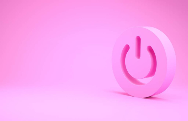 Ikona tlačítka Růžový Power izolované na růžovém pozadí. Začínáme. Minimalismus. 3D ilustrace 3D vykreslení - Fotografie, Obrázek