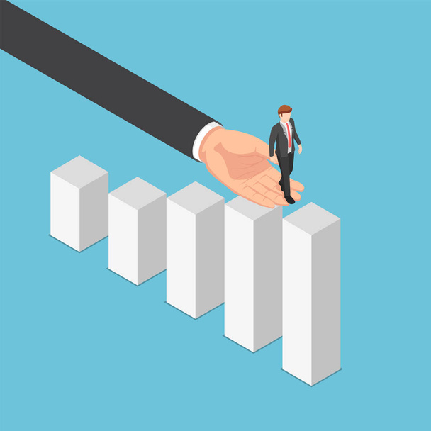 Isometric big business hand helping businessman reaching the top - Vector, Image