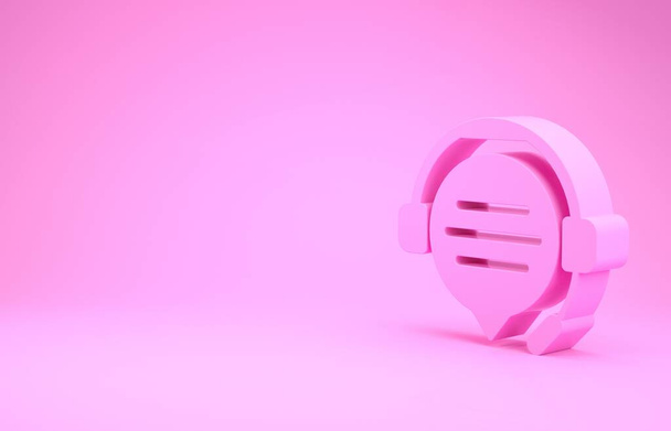 Ροζ ακουστικά με εικονίδιο ομιλίας bubble chat απομονωμένο σε ροζ φόντο. Υποστήριξη εξυπηρέτησης πελατών, ανοικτή γραμμή, τηλεφωνικό κέντρο, faq, συντήρηση. Μινιμαλιστική έννοια. 3D απεικόνιση 3d καθιστούν - Φωτογραφία, εικόνα