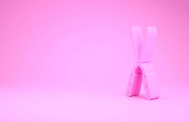 Tijeras hechas a mano de jardinería rosa para recortar icono aislado sobre fondo rosa. Tijeras de podar con asas de madera. Concepto minimalista. 3D ilustración 3D render
 - Foto, imagen