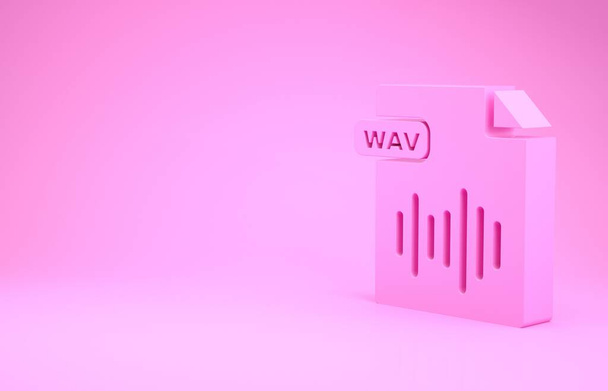 ピンクのWAVファイルのドキュメント。ピンクの背景に隔離されたwavボタンアイコンをダウンロードします。デジタルオーディオリフファイル用のWAV波形オーディオファイル形式。最小限の概念。3Dイラスト3Dレンダリング - 写真・画像