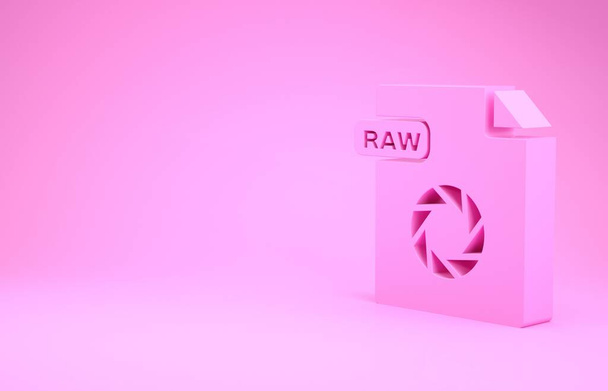 Fichier RAW rose. Télécharger icône bouton brut isolé sur fond rose. Symbole RAW. Concept de minimalisme. Illustration 3D rendu 3D
 - Photo, image