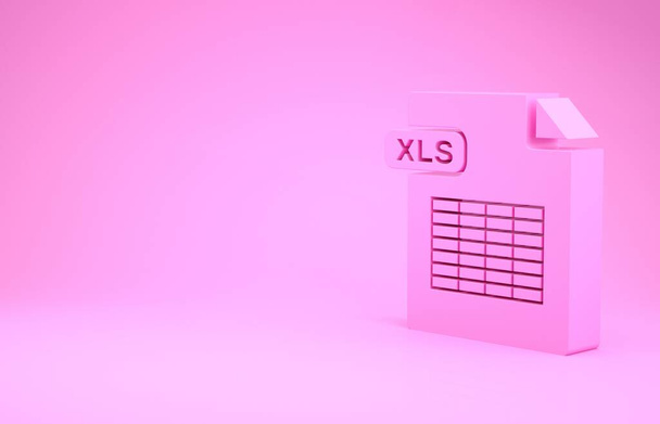 Document rose du fichier XLS. Télécharger icône de bouton xls isolé sur fond rose. Symbole de fichier Excel. Concept de minimalisme. Illustration 3D rendu 3D
 - Photo, image