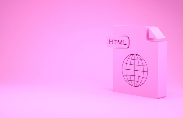 Roze Html bestand document. Download html knop pictogram geïsoleerd op roze achtergrond. Html bestand symbool. Markup taal symbool. Minimalisme concept. 3d illustratie 3d renderen - Foto, afbeelding