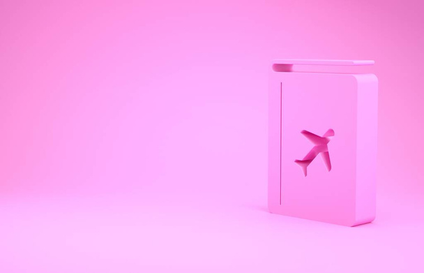 Ícone de guia de viagem do livro de capa rosa isolado no fundo rosa. Conceito de minimalismo. 3D ilustração 3D render
 - Foto, Imagem