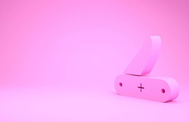 Ícone de faca do exército suíço rosa isolado no fundo rosa. Multi-ferramenta, canivete polivalente. Ferramenta multifuncional. Conceito de minimalismo. 3D ilustração 3D render
 - Foto, Imagem