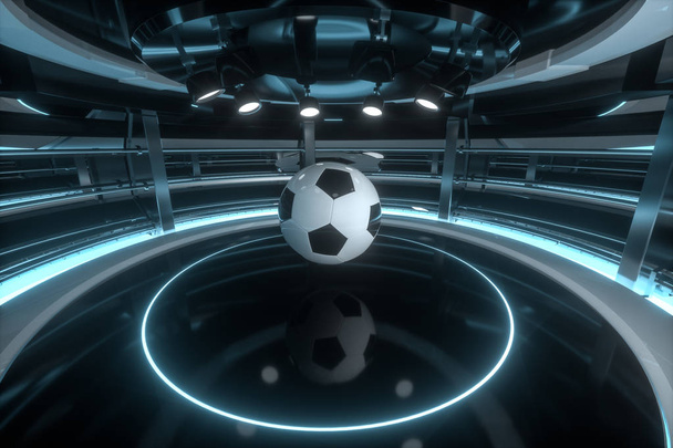 Ποδόσφαιρο και εσωτερικές σκηνές αρένα, 3d απόδοση. - Φωτογραφία, εικόνα