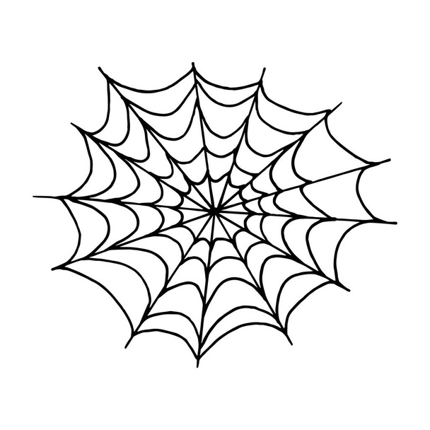 Halloween monochrome spider web on white background. Vector illustration isolated spooky background for october night party. Decorative element for invitations cards, textile, print and design. - Vector, Image