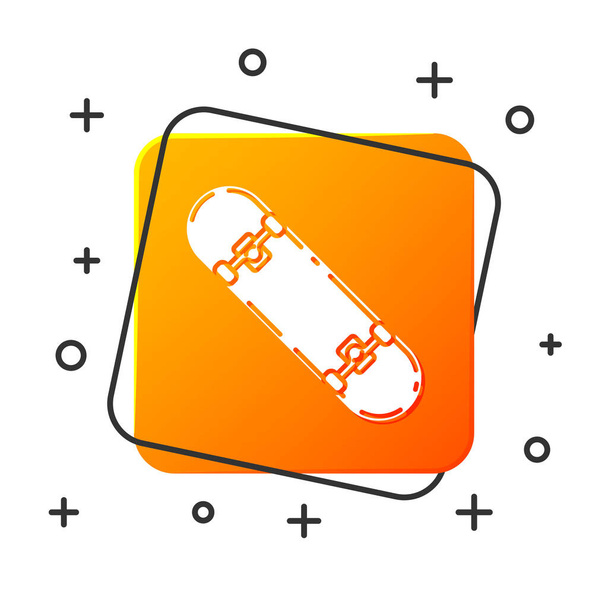 White Skateboard icon isolated on white background. Extreme sport. Sport equipment. Orange square button. Vector Illustration - Vector, Image