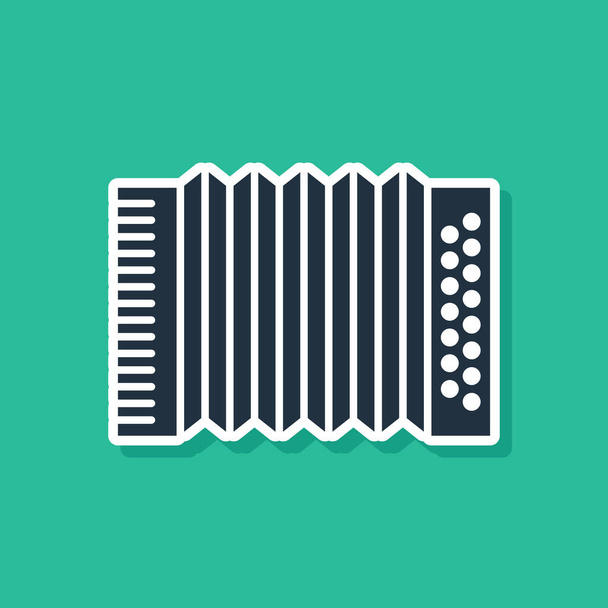 Blue Musical instrument accordion icon isolated on green background. Classical bayan, harmonic. Vector Illustration - Vector, Image
