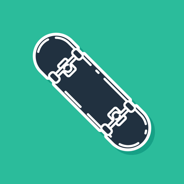 blaues Skateboard-Tricksymbol isoliert auf grünem Hintergrund. Extremsport. Sportgeräte. Vektorillustration - Vektor, Bild