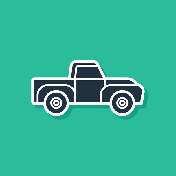 Blue Pickup truck pictogram geïsoleerd op groene achtergrond. Vector Illustratie - Vector, afbeelding