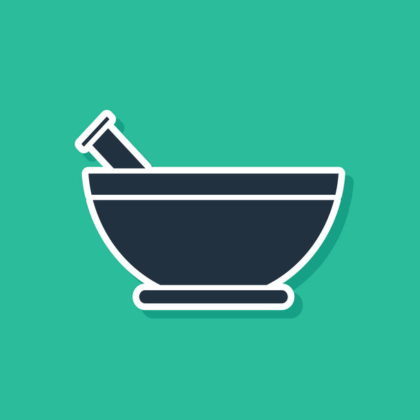 Blue Mortar and pestle icon isolated on green background. Vector Illustration - Vector, Image