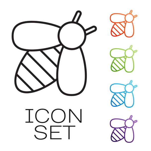 Black line Bee icon isolated on white background. Sweet natural food. Honeybee or apis with wings symbol. Flying insect. Set icons colorful. Vector Illustration - Vector, Image