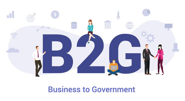 b2g business to government koncept s velkým slovem nebo textem a tým lidí s moderním plochým stylem - vektor - Vektor, obrázek