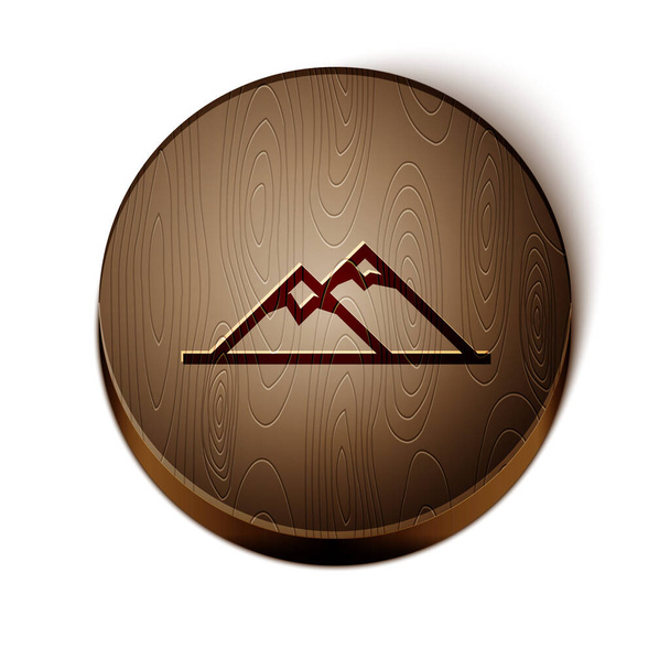 Brown line Mountains icon isolated on white background. Symbol of victory or success concept. Wooden circle button. Vector Illustration - Vector, Image