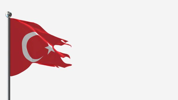 Turkije 3d gescheurd zwaaien vlag illustratie op vlaggenmast. - Foto, afbeelding