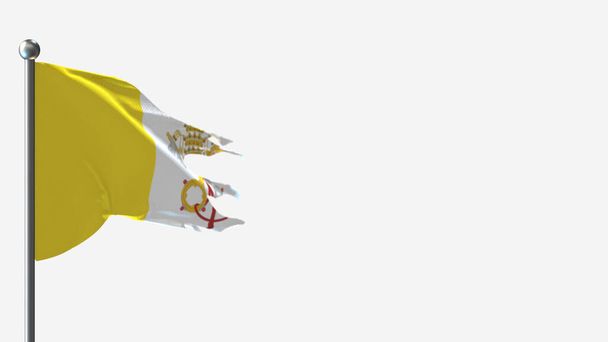 vatican 3D zerfledderte Flagge schwenken Illustration auf Fahnenmast. - Foto, Bild