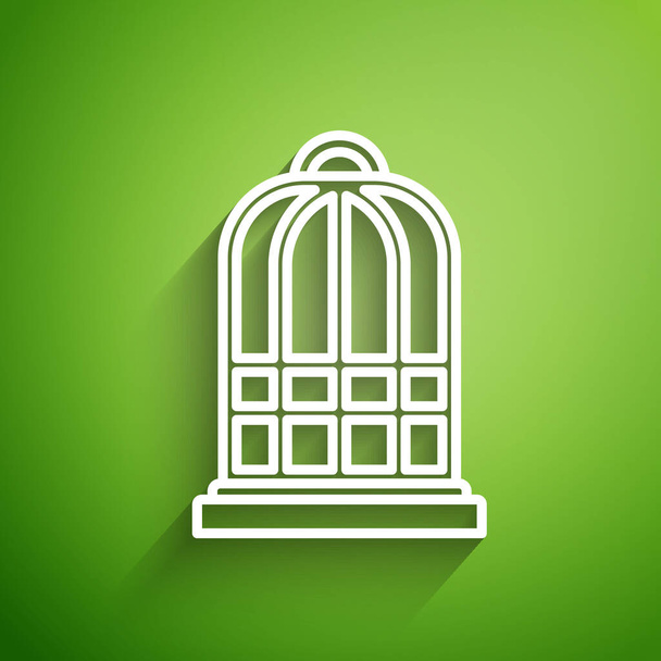 Jaula de línea blanca para pájaros icono aislado sobre fondo verde. Ilustración vectorial
 - Vector, Imagen