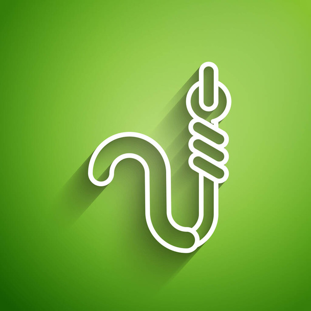 White line Fishing hook and worm icon isolated on green background. Fishing tackle. Vector Illustration - Vector, Image