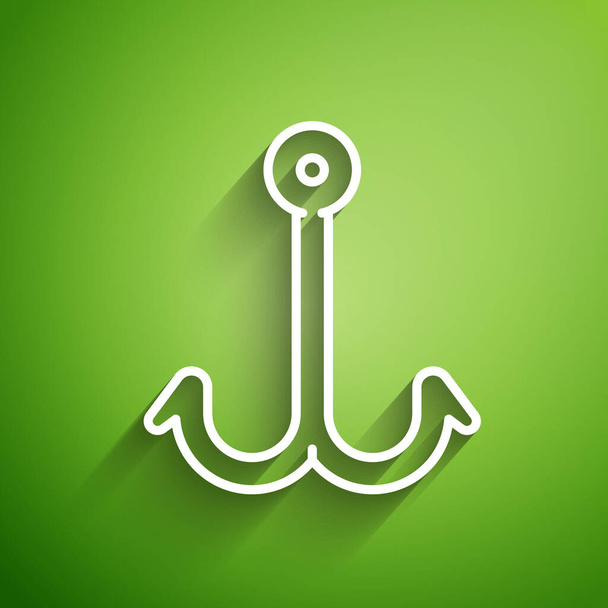 White line Fishing hook icon isolated on green background. Fishing tackle. Vector Illustration - Vector, Image