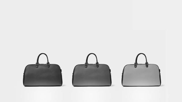 Группа из трех модных серых кожаных сумок для боулинга
 - Фото, изображение