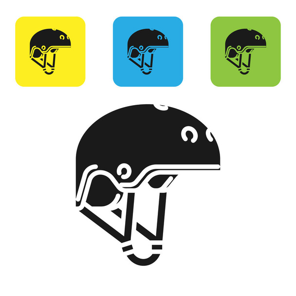 Ікона Black Helmet ізольована на білому тлі. Екстремальний спорт. Спортивне обладнання. Встанови ікони барвистими квадратними кнопками. Векторний приклад - Вектор, зображення