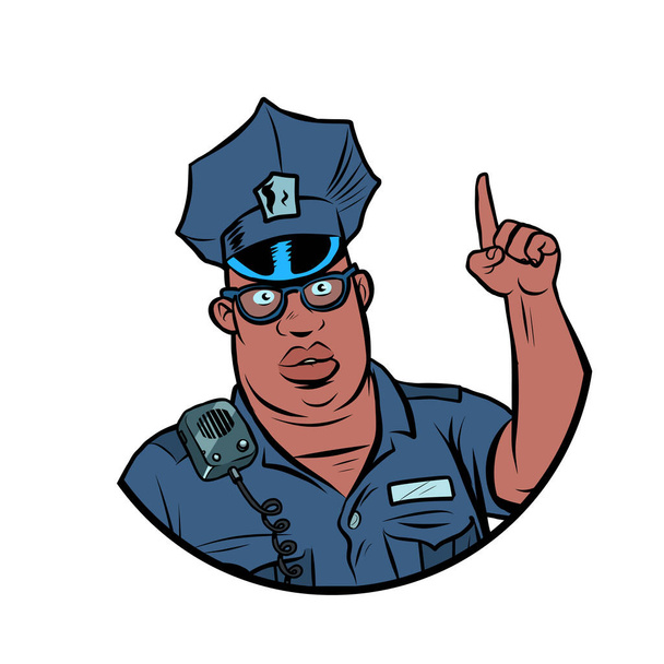 Африканский офицер полиции указательный палец вверх
 - Вектор,изображение