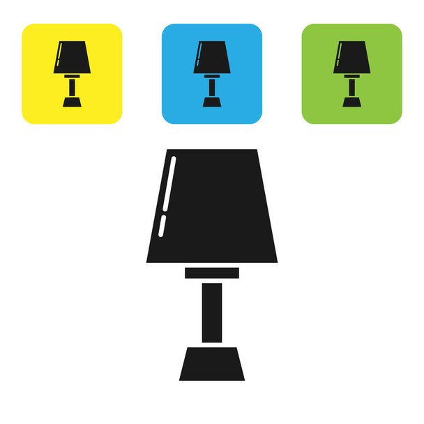 Musta pöytä lamppu kuvake eristetty valkoisella taustalla. Aseta kuvakkeet värikkäitä neliön painikkeita. Vektorikuvaus
 - Vektori, kuva
