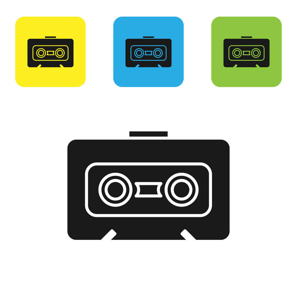 Black Retro audio cassette tape icon isolated on white background. Set icons colorful square buttons. Vector Illustration - Vector, Image
