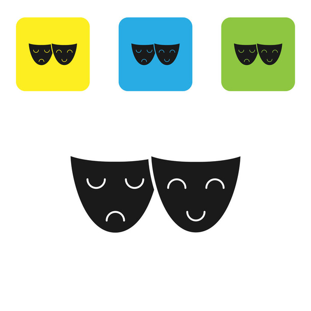 Black Comedy and tragedy theatrical masks icon isolated on white background. Set icons colorful square buttons. Vector Illustration - Vector, Image
