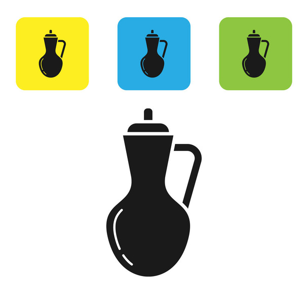 Botella negra de aceite de oliva icono aislado sobre fondo blanco. Jarra con icono de aceite de oliva. Establecer iconos coloridos botones cuadrados. Ilustración vectorial
 - Vector, imagen