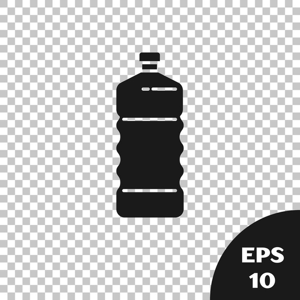Siyah plastik şişe simgesi şeffaf arkaplanda izole edilmiş. Vektör İllüstrasyonu - Vektör, Görsel