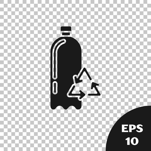 Fekete újrahasznosító műanyag palack ikon elszigetelt átlátszó háttérrel. Vektorillusztráció - Vektor, kép
