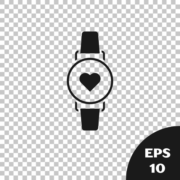 Reloj inteligente negro que muestra el icono de ritmo cardíaco aislado sobre fondo transparente. Concepto de aplicación Fitness. Ilustración vectorial - Vector, Imagen