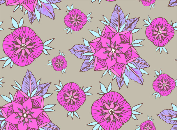 Seamless pattern with decorative flowers. Freehand drawing - Vetor, Imagem