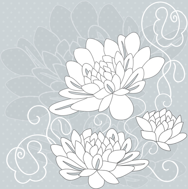 Ornamental pattern with decorative dahlia flowers on grey background - Вектор,изображение