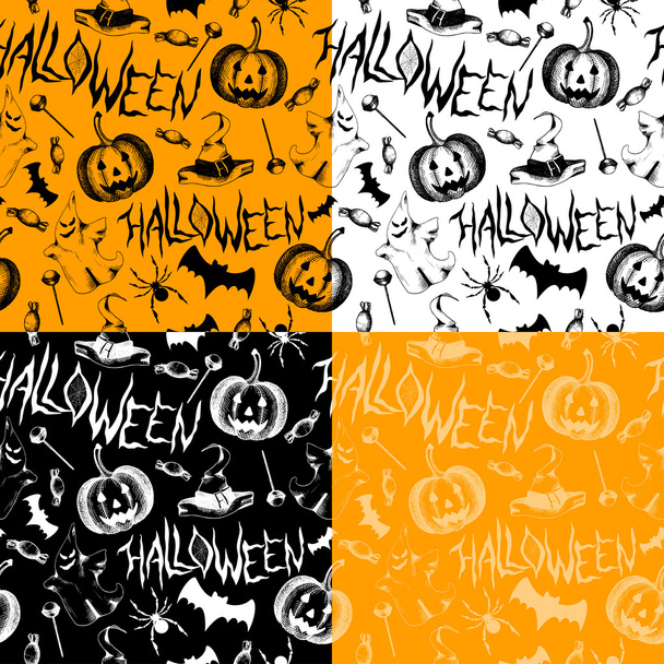 Seamless pattern with halloween decoration elements. Hand drawn background - Vector, Image