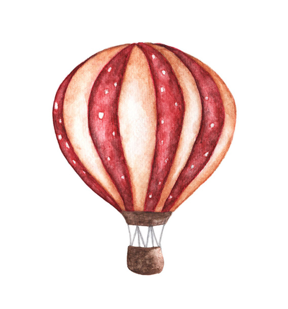 Klasik sıcak hava balonu, benekli desen. Suluboya çizimi. Tasarım, yazdırma ve arkaplan - Fotoğraf, Görsel