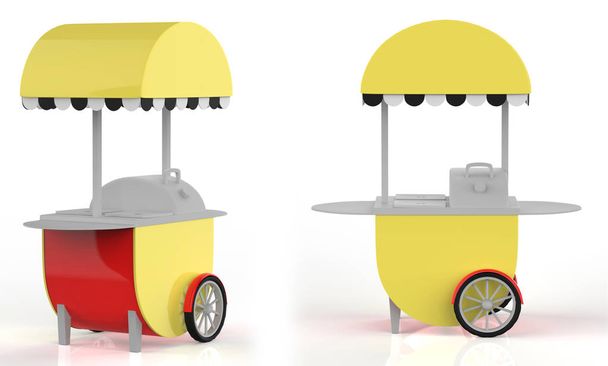 food Trolley Cart op een witte achtergrond. 3d Rendering - Foto, afbeelding
