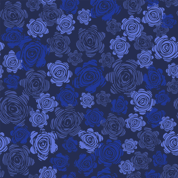Seamless pattern with blue roses. Hand drawn rose wallpaper. - Vector, Image