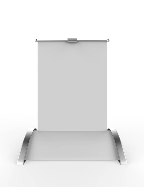 A4 a3 PVC PP papier tafelblad set staan Mini Roll up banner, pull-up banner Standee banner stand, tabel banner stand, banner stands product. 3D renderen illustratie - Foto, afbeelding