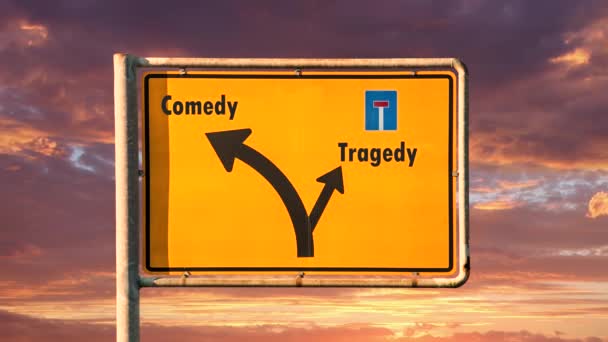 Street Sign the Way to Comedy versus Tragedy - Záběry, video