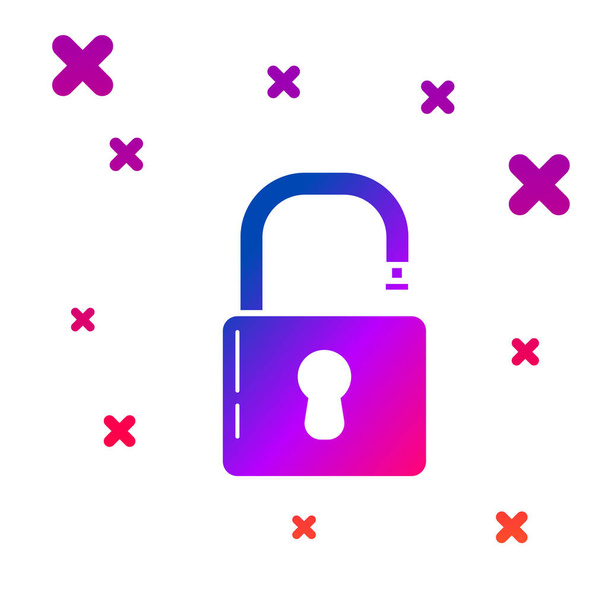 Color Open padlock icon isolated on white background. Opened lock sign. Cyber security concept. Digital data protection. Safety safety. Gradient random dynamic shapes. Vector Illustration - Vector, Image