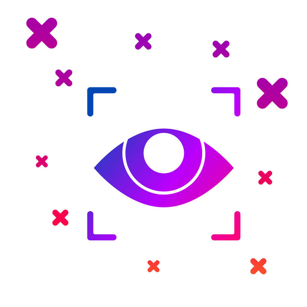 Farb-Auge-Scan-Symbol isoliert auf weißem Hintergrund. Augen abtasten. Sicherheitsüberprüfungssymbol. Cyber-Augenzeichen. Gradienten zufällige dynamische Formen. Vektorillustration - Vektor, Bild