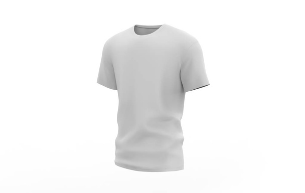 Yuvarlak yakalı gömlek şablonu taklit eder, beyaz, sade tişörtle izole edilir. Baskı için tasarım sunumu. 3d illüstrasyon - Fotoğraf, Görsel