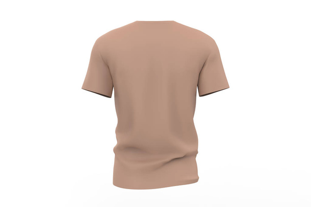 Košile s kulatým límečkem zdobí šablonu, izolovanou na bílém, obyčejném tričku. prezentace návrhu pro tisk. 3D ilustrace - Fotografie, Obrázek