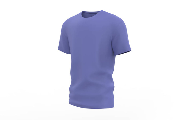 runder Kragen Hemd-Attrappe, isoliert auf weißem, schlichtem T-Shirt-Attrappe. Design-Präsentation für Print. 3D-Illustration - Foto, Bild