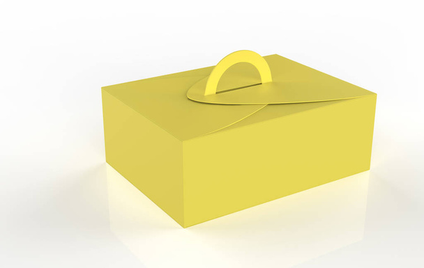 Kek karton ambalaj kabı şablonu için saplı hediye paketleme kutusu. 3d illüstrasyon - Fotoğraf, Görsel